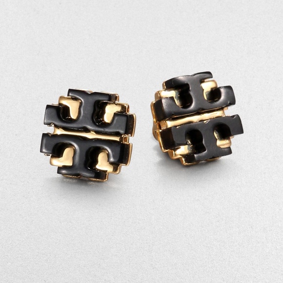 Tory Burch Jewelry - Tory Burch Black enamel T logo earrings